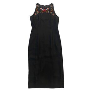 Vintage Virgo beaded full length dress sleeveless floral black sz 14 formal prom